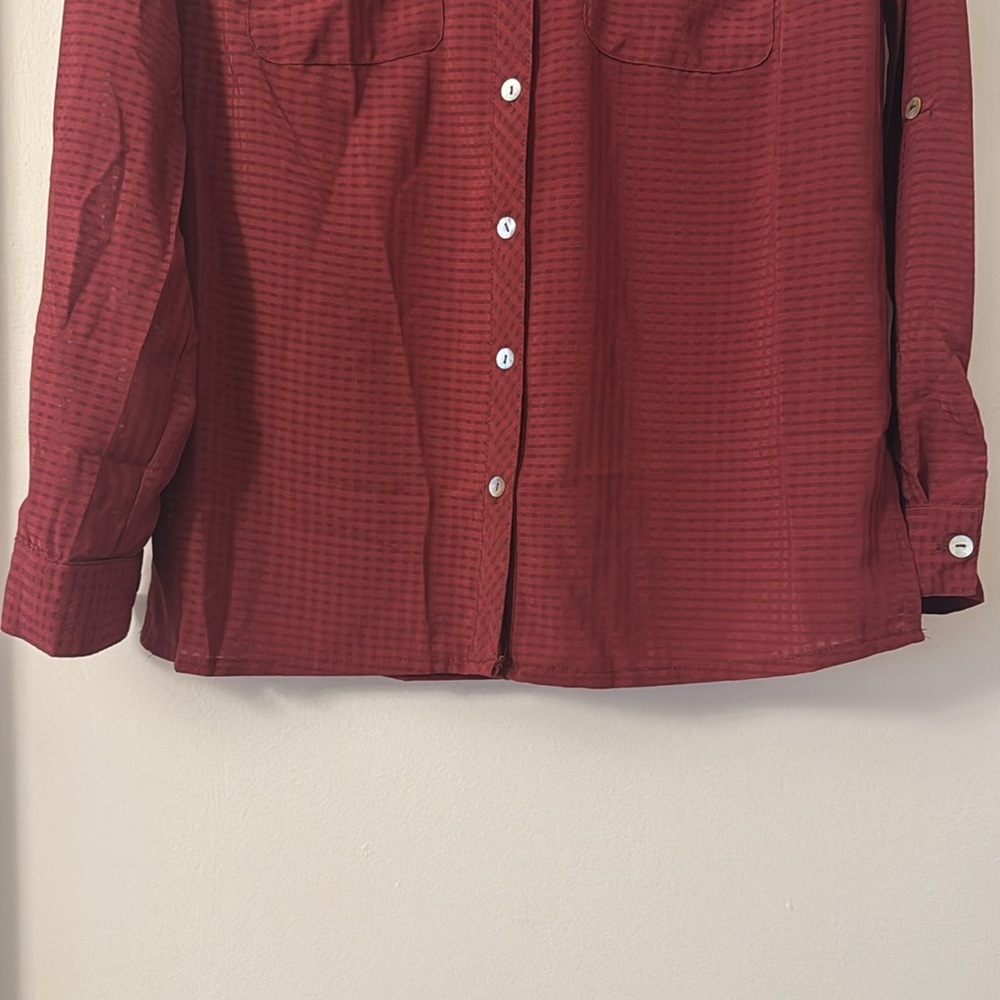 Ny Collection Petite 3/4 Sleeve Windowpane Blouse Wine NWT Size Small - Picture 9 of 14